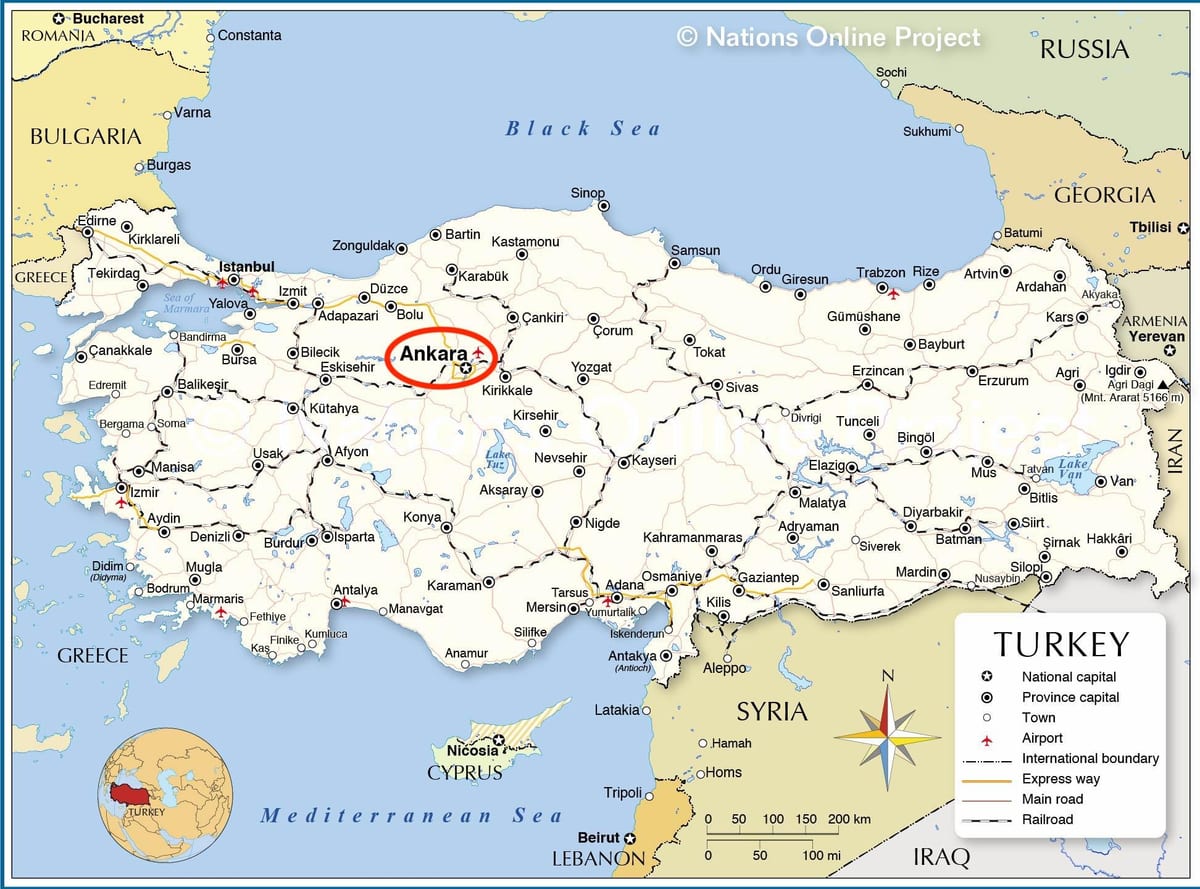 mapa de Turquía capital
