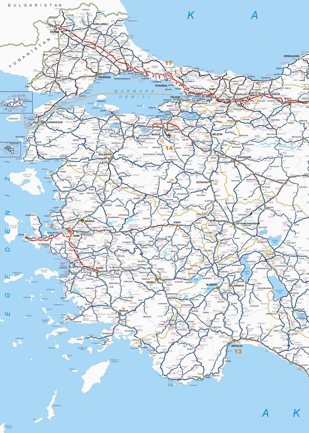mapa del oeste de Turquía