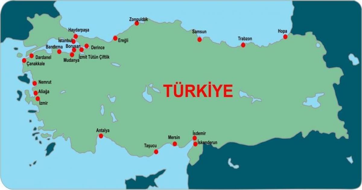 mapa de Turquía puertos