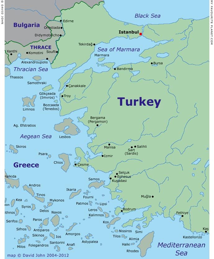 mapa de la costa oeste de Turquía