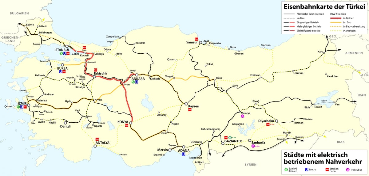 mapa de Turquía ferrocarril