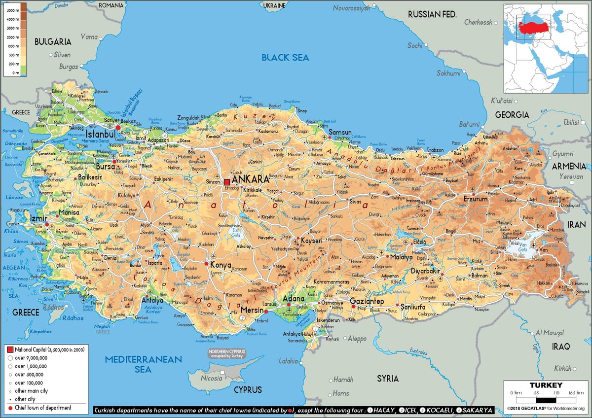 mapa de Turquía islas