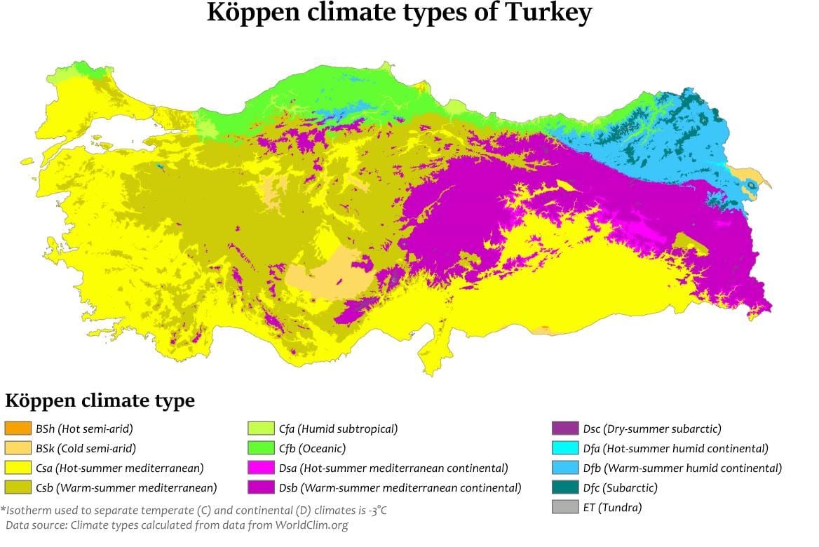 mapa de Turquía climático