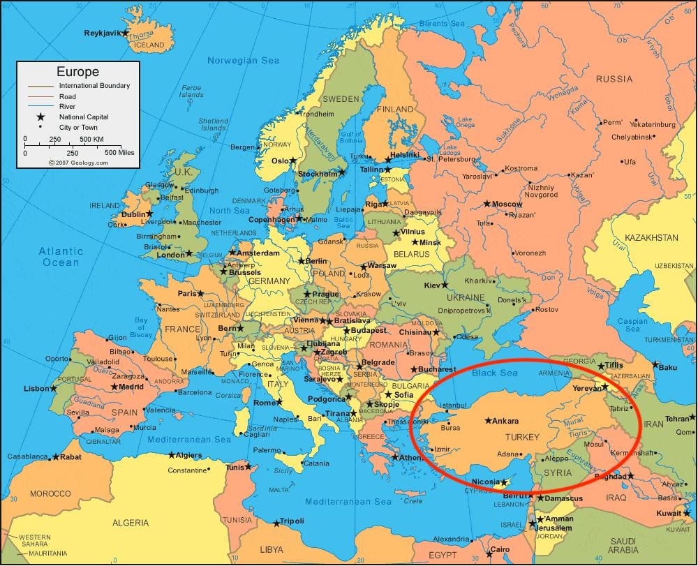 mapa de Turquía europa