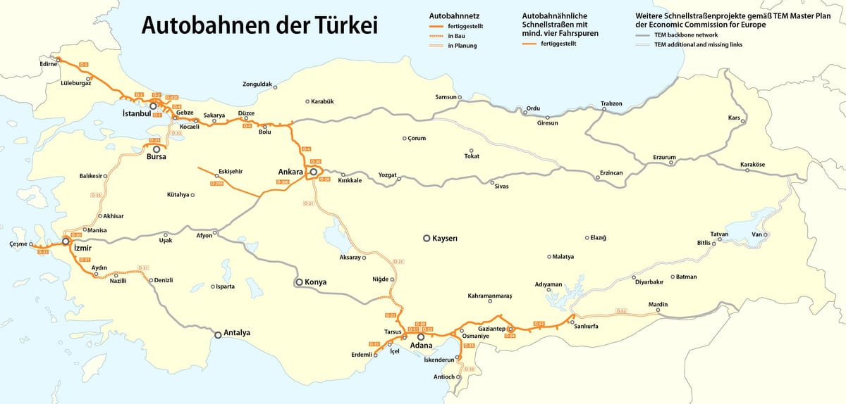 mapa de Turquía carretera