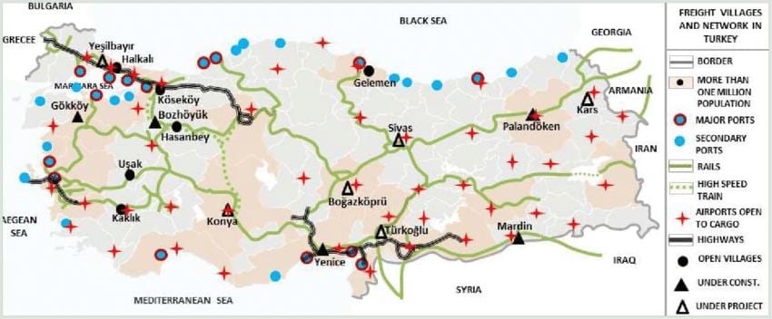 Turquía mapa de transporte