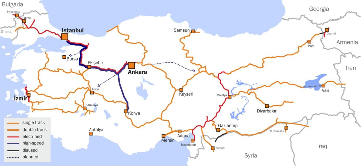 mapa de Turquía tren