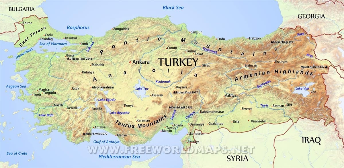 Turquía mapa geográfico