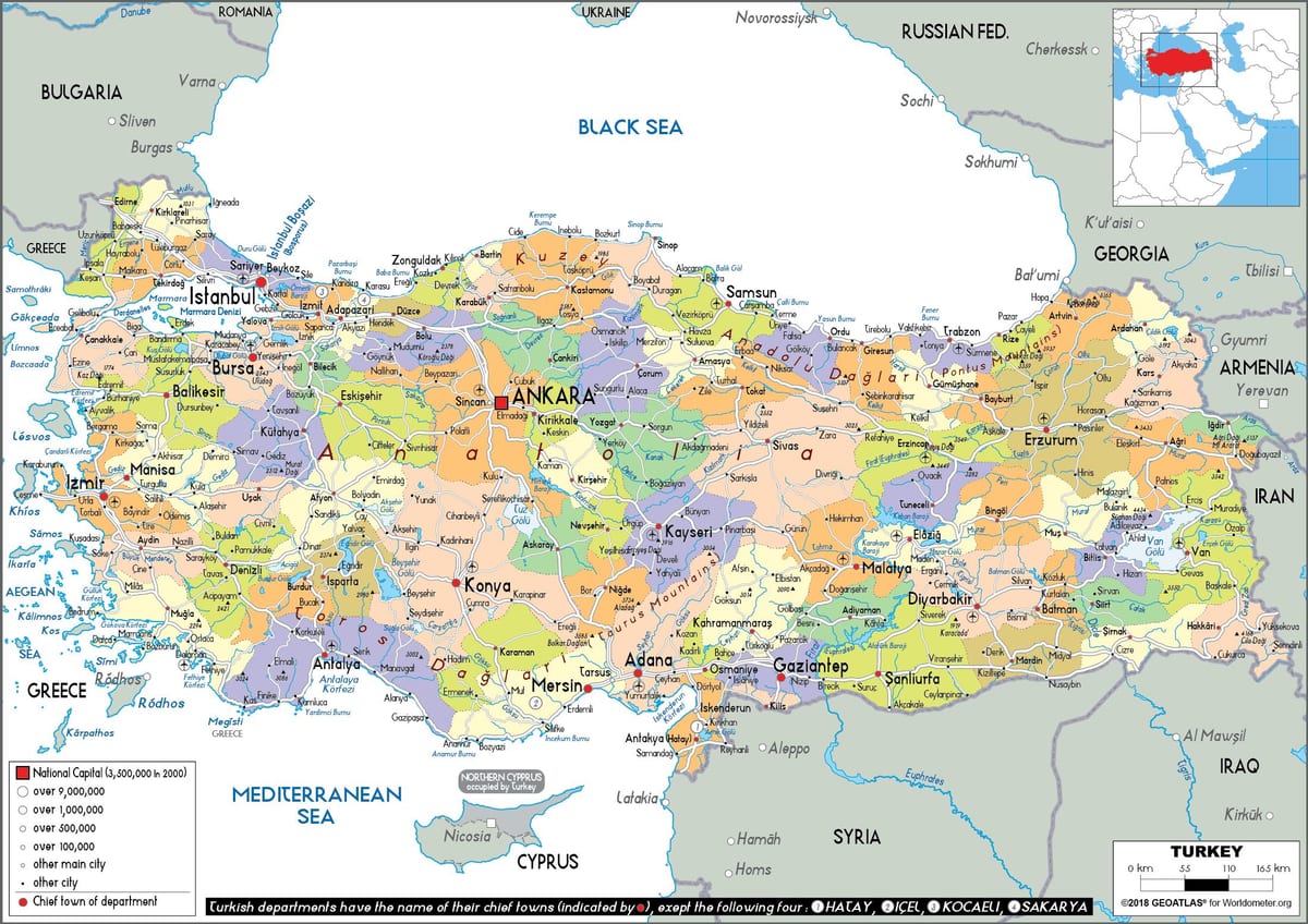 mapa de Turquía político