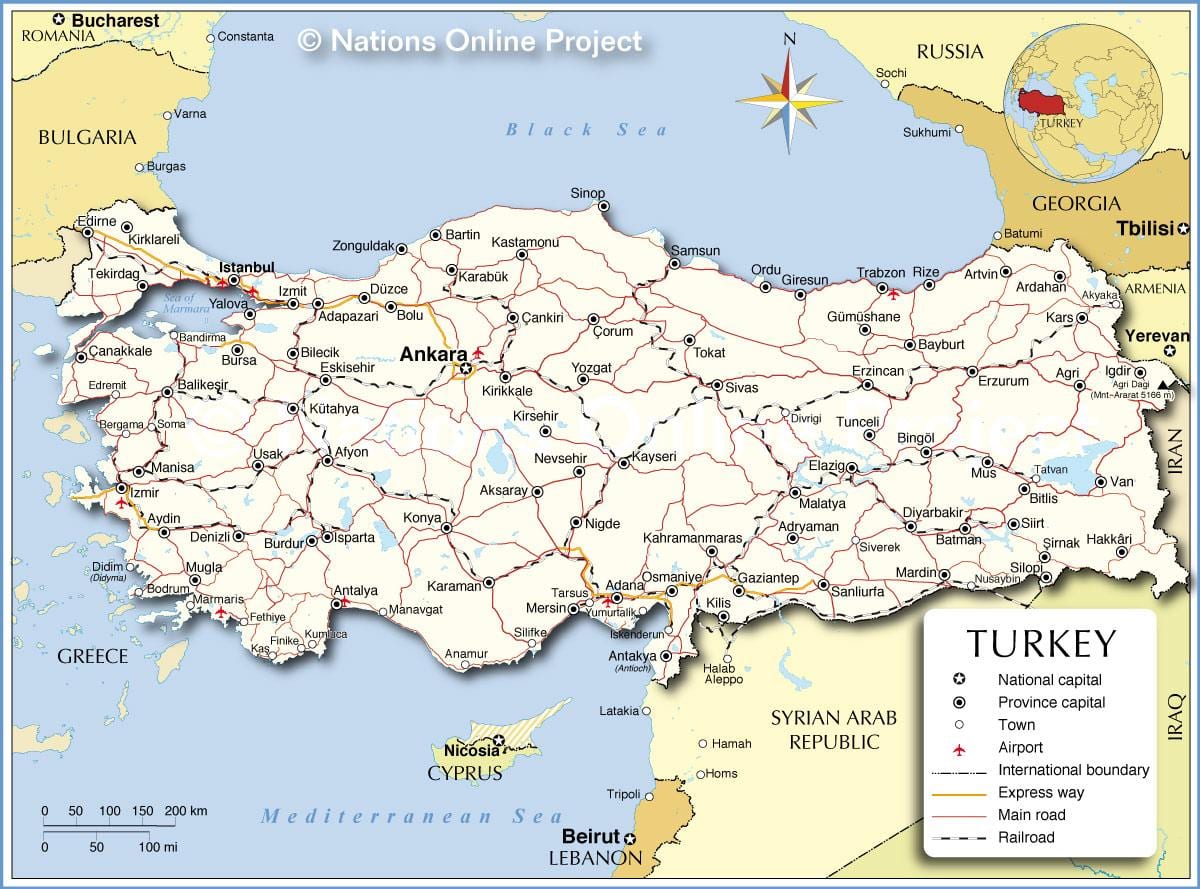 mapa de Turquía mar