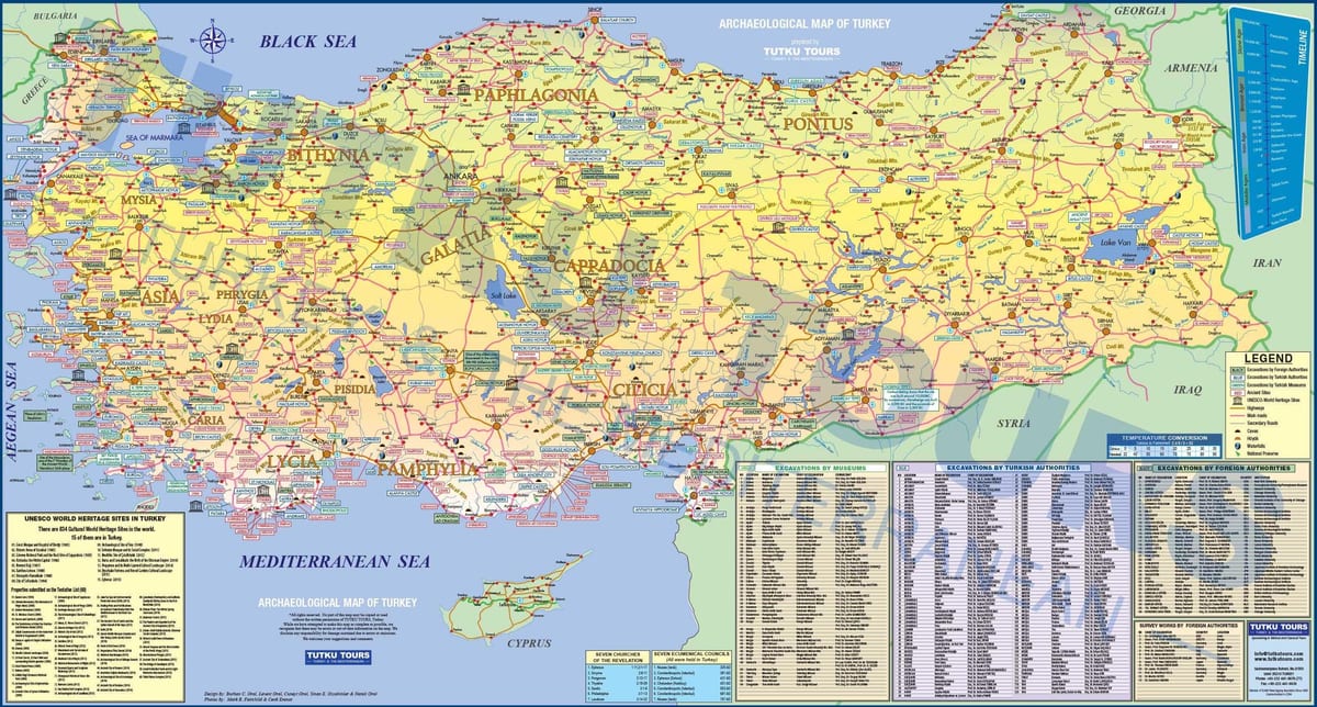 los sitios arqueológicos de Turquía mapa