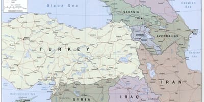 Mapa de la región oriental de Turquía