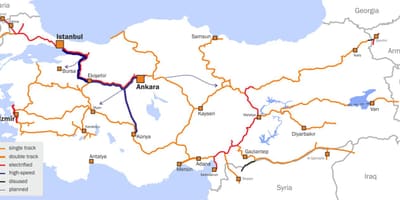 Mapa de Turquía tren