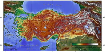 El mapa topográfico de Turquía